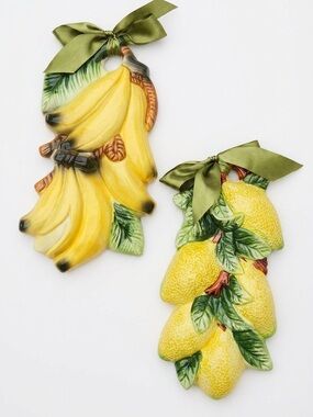 Vintage Ceramic Fruit Wall Plaques Majolica Style Wall Art for Galleries